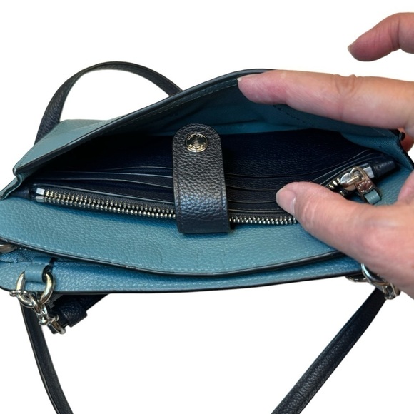 Coach Noa Pop Up Messenger Crossbody Bag in Teal and Navy Blue Pebble Leather - Picture 6 of 11